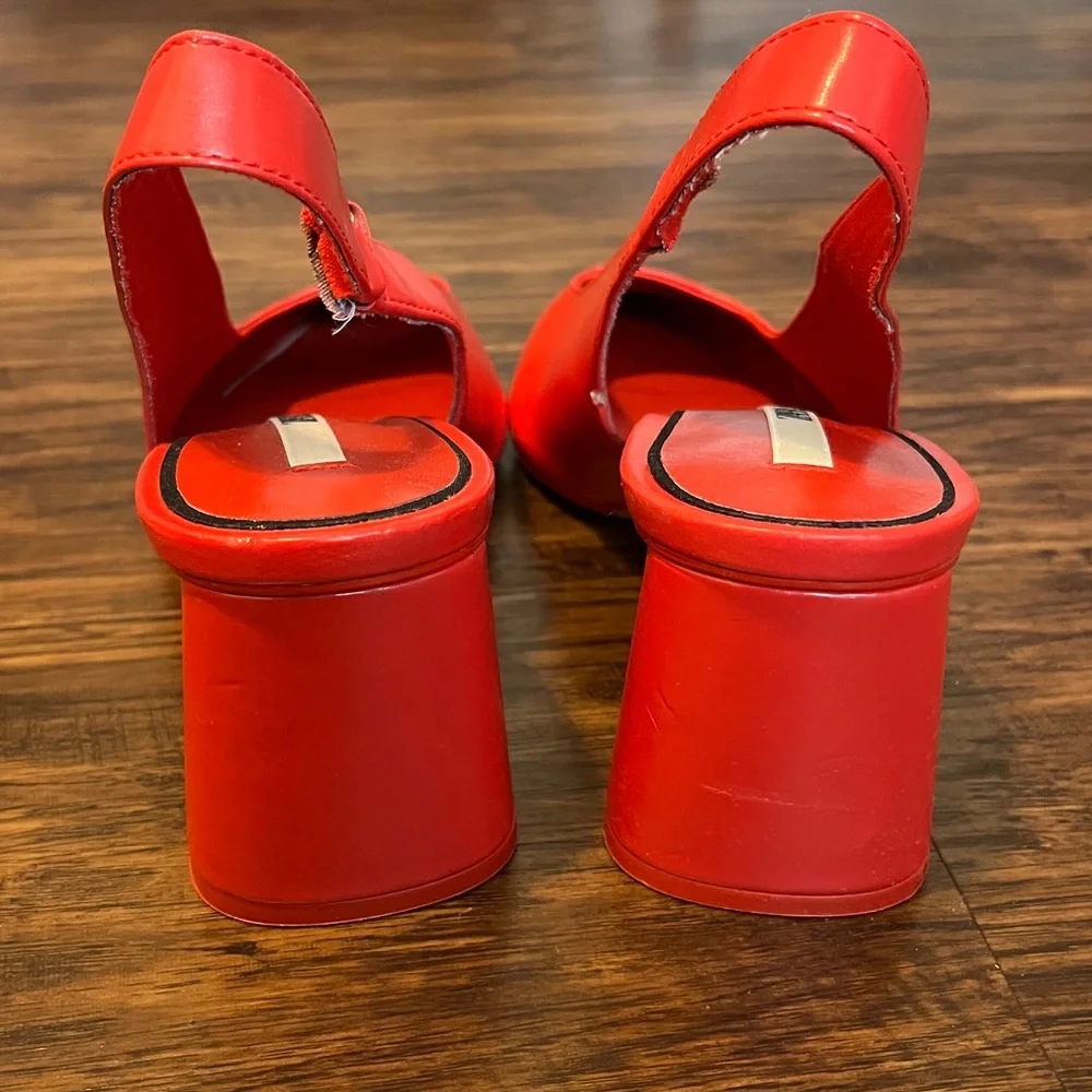 Zara Red Faux Patent Leather Slingback Pumps Heels Size US 8.5/EU 39 - Picture 7 of 8